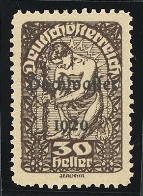 (*) - Österr. 1921 - 30 Heller Hochwasserserie Farbprobe in Dunkelbraun auf gelblichem Papier (ANK Nr. 345 P), - Francobolli