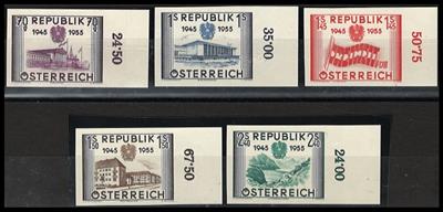 ** - Österr.   ANK. Nr. 1021 U/ 1025 U (10 Jahre republik) ungezähnte postfr. Prachtrandstücke mit reihenzähler, - Francobolli