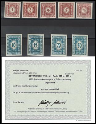 ** - Österr. - Porto Nr. 103U/11U (Porto Ausg. 1922 UNGEZÄHNT), - Briefmarken und Ansichtskarten