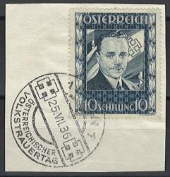 Briefstück - Österr. I. Rep. - 10S DOLLFUSS mit Volkstrauertag - Sonderstempel von Wien 1 auf Briefstück, - Francobolli