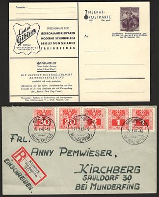Poststück/Briefstück - Partie Poststücke Österr. ab 1945 u. a mit Rekound Auslandspost, - Briefmarken und Ansichtskarten