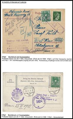 Poststück - Österr. 1945 - Partie Poststücke Wappenausgabe u.a. mit Rekopost - Plattenfehlern etc., - Briefmarken und Ansichtskarten