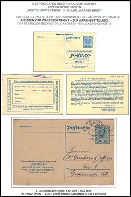 Poststück - Österr. I. Rep. - Partie Ganzsachen als Drucksache verwendet, - Briefmarken und Ansichtskarten