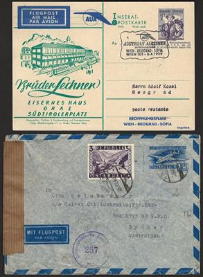 Poststück - Partie Ganzsachen II. Rep. mit viel Flugpost, - Briefmarken und Ansichtskarten