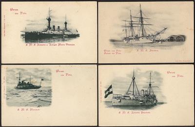 Poststück - Partie meist Österr. Schiffs/Marine - AK sowie gelochte AK an den Schiffsleutnant Graf Thun, - Briefmarken und Ansichtskarten