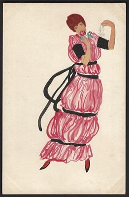 Poststück - Wiener Werkstätte Nr. 842 Dame in rotem kleid ungebr., - Briefmarken und Ansichtskarten