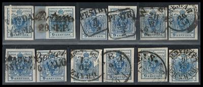 .gestempelt/Briefstück - Österr. Nr. 5 - je 2 Marken mit gleichen Plattenfehlern (12 Marken), - Známky a pohlednice