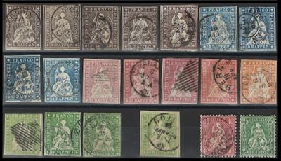 .gestempelt - Schweiz -Partie d. Nr. 13/17 (Strubel) in versch. Erh. u. 2 Werte, - Briefmarken und Ansichtskarten