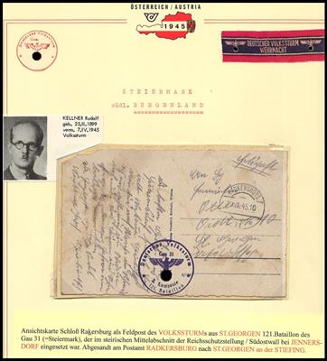 Poststück - Ansichtskarte von Schloß RADKERSBURG Feldpost mit optimalem VOLKSSTURM Gau 31 Truppenstempel abgelagen, - Stamps and postcards