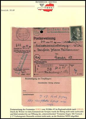 Poststück - Bezirk Horn - ca. 35 Belege aus 1945, - Briefmarken und Ansichtskarten