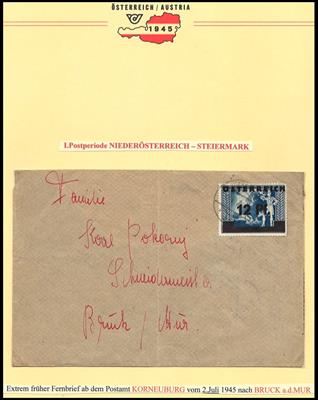 Poststück - Bezirk Korneuburg 1945 - ca. 25 Belege, - Briefmarken und Ansichtskarten