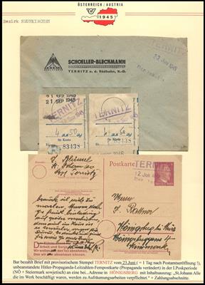 Poststück - Bezirk Neunkirchen 1945 - 8 provisorische Stempel aus Payerbach und Ternitz, - Briefmarken und Ansichtskarten