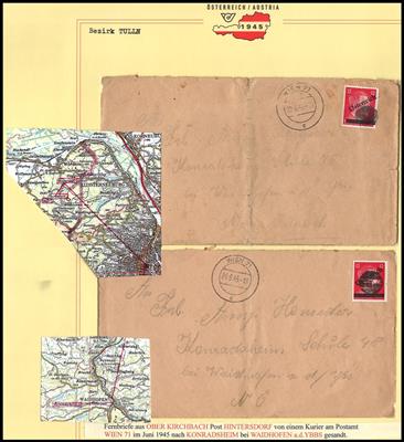 Poststück - Bezirk TULLN - ca. 30 Belege aus 1945 a. Ausstellungsbl., - Známky a pohlednice