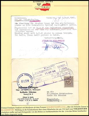 Poststück - Nachweis des Kärntner - Briefmarken und Ansichtskarten