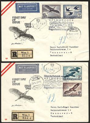 Poststück - Österr. - Flug 1950/53 auf 4 FDCs, - Stamps and postcards