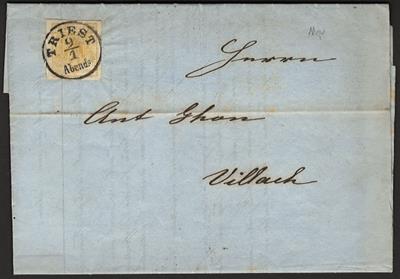 Poststück - Österr. Nr. 1 M gelb auf Drucksache von Triest nach Villach aus 1857, - Briefmarken und Ansichtskarten