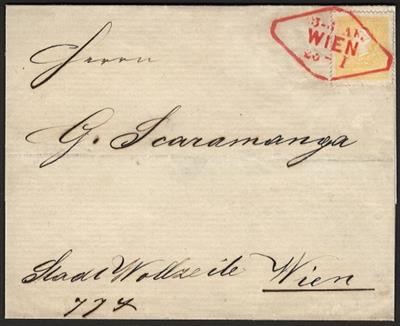 Poststück - Österr. Nr. 10II gelb auf gefalteter Drucksachenhülle, - Stamps and postcards
