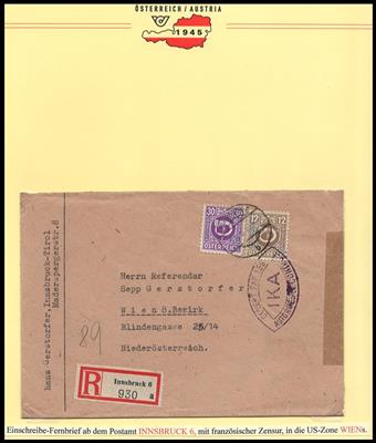 Poststück - Tirol Bezirk INNSBRUCK 1945 - über 60 Belege tls. mit Franz. Zensuren, - Známky a pohlednice