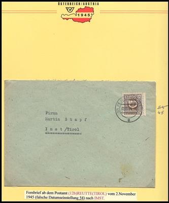Poststück - Tirol meist Bezirk Reutte und Kufstein ca. 20 Belege aus 1945, - Briefmarken und Ansichtskarten