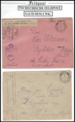 Poststück Tschechosl. 1945 - 2 Stück Feldpost aus Pilsen vom 25. bzw. 27. Juli 1945, - Francobolli e cartoline