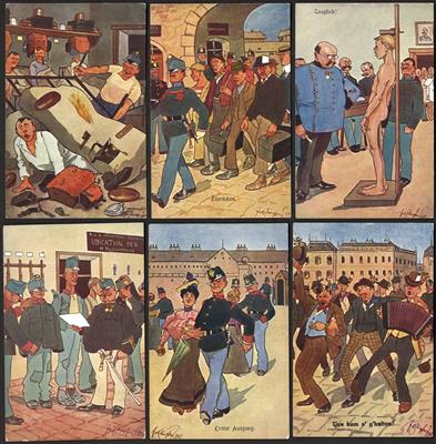 Poststück - Verlag Brüder Kohn Wien - Künstler Fritz Schönpflug - 6 Militär - Motivkarten (Serie 450 1/6), - Briefmarken und Ansichtskarten