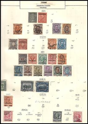 .gestempelt/*/(*) - Partie alte Teilsammlungen Übersee mit Italienischen, - Briefmarken und Ansichtskarten