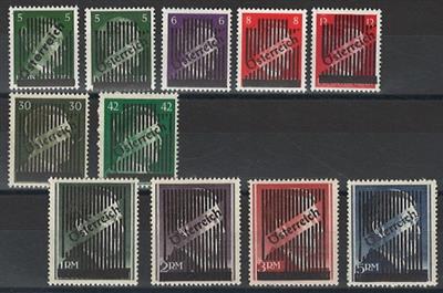 ** - Österr. 1945 - Gitter kompl. - die 3 RM mit Druckzufälligkeit, - Briefmarken und Ansichtskarten