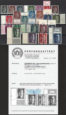 ** - Österr. 1945 Grazer-Aushilfsausg. kpl. (ANK. Nr. 674/692, - Stamps and postcards