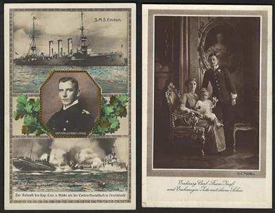 Poststück - 1 altes Fotoalbum mit Ansichtskarten Hochadel Österr. und Europa, - Stamps and postcards