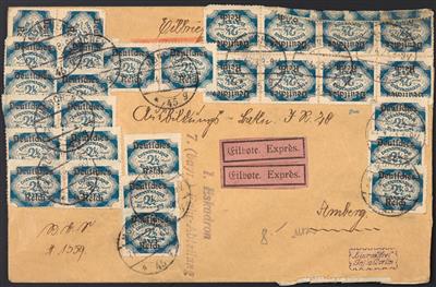 Poststück - D.Reich - 1920 Postpaketadresse-Karte frank. mit Nr. 115 (18 Stück) + 87 + 90, - Briefmarken und Ansichtskarten