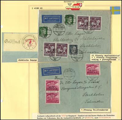 Poststück - Extrem späte Flugpostbriefe 1945 Wien-Stockholm u.a. Volkssturmfrankatur, - Známky a pohlednice