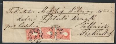 Poststück - Österr. Nr. 13II (3) auf kleiner Faltbriefhülle von Pest nach Göllnitz, - Briefmarken und Ansichtskarten