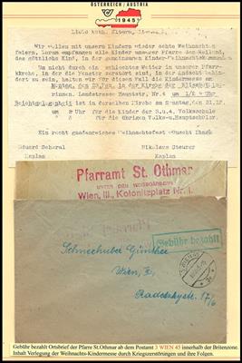 Poststück - Österreich 1945 - Kirchliche Postbelege aus den Bezirken 1/10 auf 15 Ausstellungsbl., - Briefmarken und Ansichtskarten