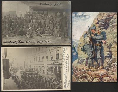 Poststück - Partie Motiv- und Ansichtskarten u.a. mit Militaria WK I, - Stamps and postcards