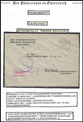 Poststück - Partie sowjetische Zensurpost ab 1946 mit Wr. Neustadt - Eggenburg - Amstetten - St. Pölten, - Briefmarken und Ansichtskarten