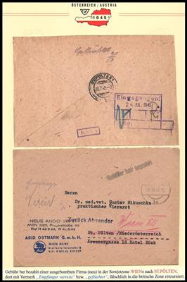 Poststück - Vertriebenenpost Österreich 1945 teis mit zeitgeschichtlichem Inhalt a. 11 Ausstellungsbl., - Francobolli e cartoline