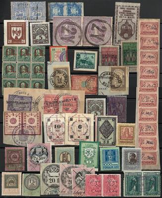 .gestempelt/Briefstück/(*)/* - Partie Fiskalmarken Österr. ab Monarchie mit etwas Europa und Übersee, - Stamps and postcards