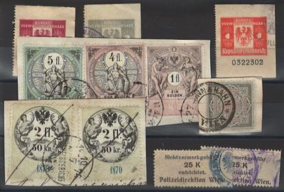 .gestempelt/Briefstück - Partie Fiskalmarken Österr. Monarchie sowie Bundesverwaltungsabgaben II. Rep., - Stamps and postcards