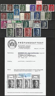** - Österr. 1945 Grazer-Aushilfsausg. kpl. (ANK. Nr. 674/692, - Stamps and postcards