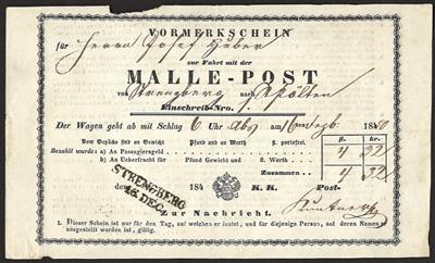 Poststück - Österr. Monarchie - MALLE - POST Schein von STRENGBERG nach ST. PÖLTEN vom 16.12. 1850, - Briefmarken und Ansichtskarten