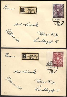 Poststück - Österreich 1945 Recobelege der RM -WappenMarken (1/5 RM),(4) das PA Wien 65 , - Francobolli e cartoline
