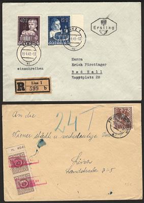 Poststück Reichh. Partie Poststücke Österr. II. Rep. u.a. mit Rekopost - Barfrankaturen - Camp Marcus - Ballonpost etc., - Stamps and postcards