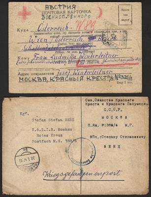 Poststück - Sowjetische Kriegsgefangenenkarten 1941/ 1949 - vorwiegend Wien-Bezug, - Stamps and postcards