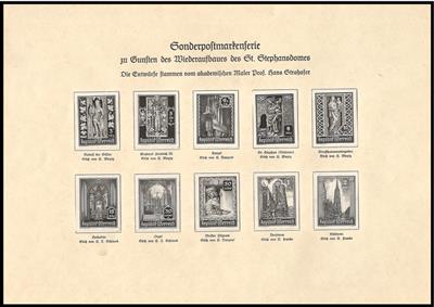 (*) - Österr. - Partie Schwarzdrucke II. Rep. auf Erläuterungsbl. u.a. mit Stephansdomserie, - Briefmarken und Ansichtskarten
