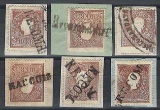 Briefstück - Österr. Nr. 14 auf 6 Briefstücken mit verschiedenen Rekostempeln, - Stamps and Postcards
