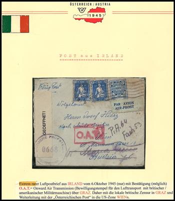 Poststück - Flugpost nach Österreich 1945 Brief aus Irland bewilligter Lufttransport mit Militärmaschine, - Francobolli e Cartoline