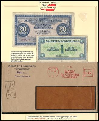 Poststück - Geldwesen-Dokumentation Kärnten 1945 aus Klagenfurt und Wolfsberg, - Stamps and Postcards