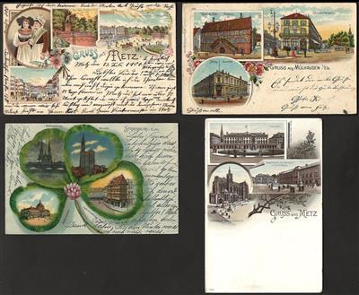 Poststück - Partie Litho - AK Elsass/Lothringen meist Strassburg und Metz, - Briefmarken und Ansichtskarten