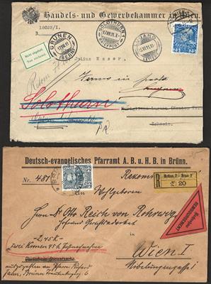 Poststück - Reichh. Partie Belege frank. mit Ausg. 1908 in verschied. Varianten, - Stamps and Postcards