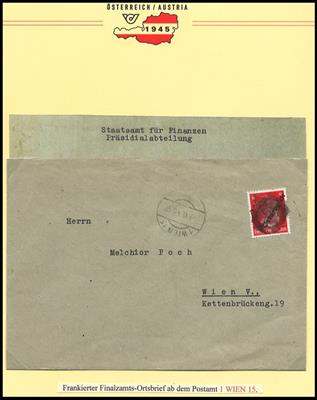 Poststück - Reichh. und außergewöhnl. Dokumentations-Sammlung Geldwesen in Wien 1945, - Stamps and Postcards